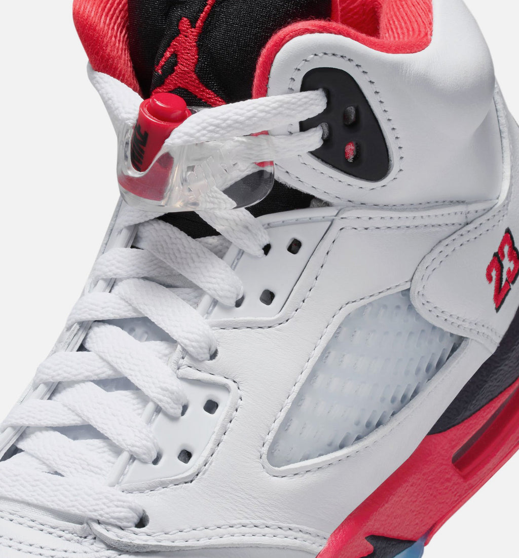 Air Jordan 5 Retro Fire Red Grade School Shoes - White/Fire Red/Black