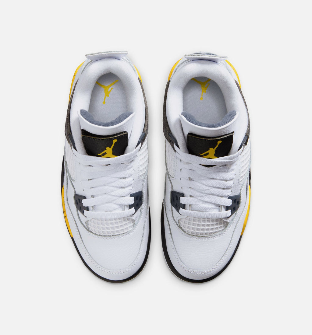 Air Jordan 4 Retro Rare Air Tour Yellow Grade School Shoes - White/Dark Blue Grey/Black/Tour Yellow