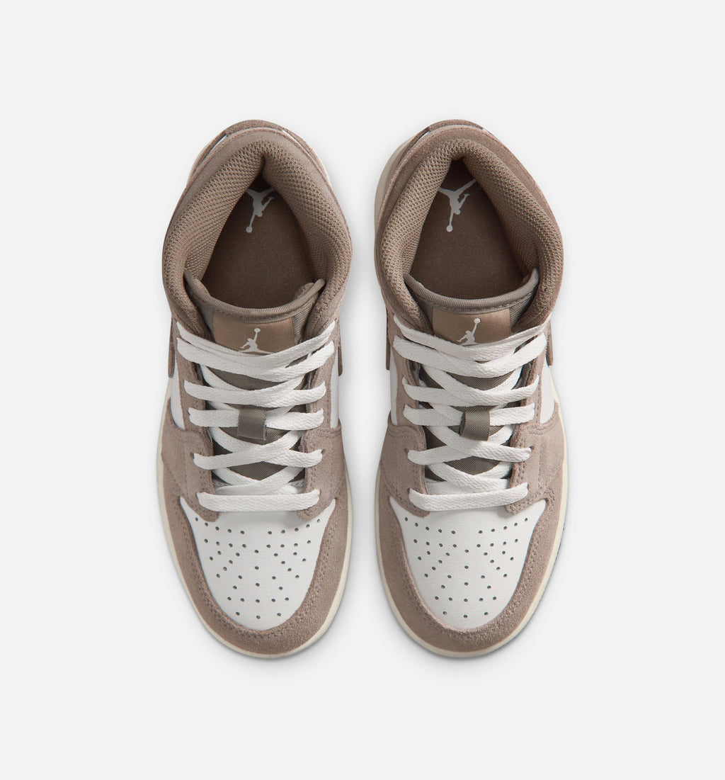 Air Jordan 1 Mid Grade School Shoes - Enigma Stone/Olive Grey/Summit White