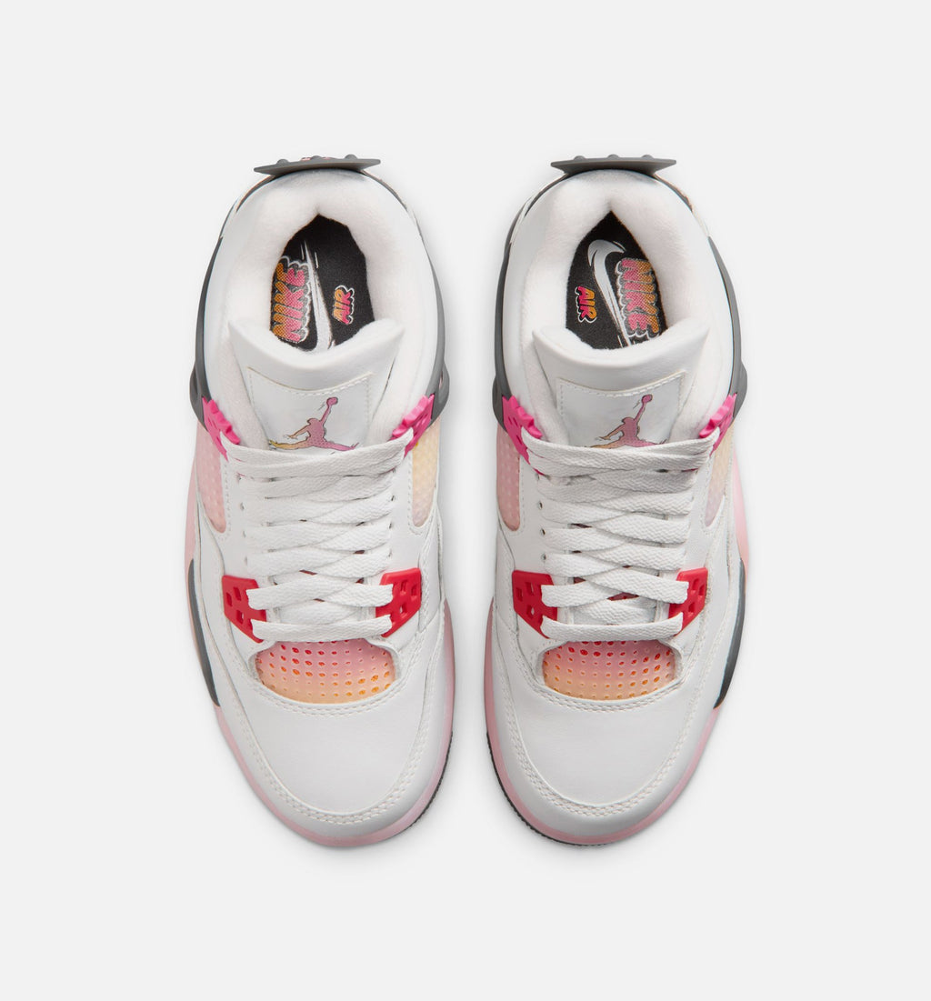 Air Jordan 4 Retro Comic Grade School Shoes - Off White/Fire Pink/Anthracite