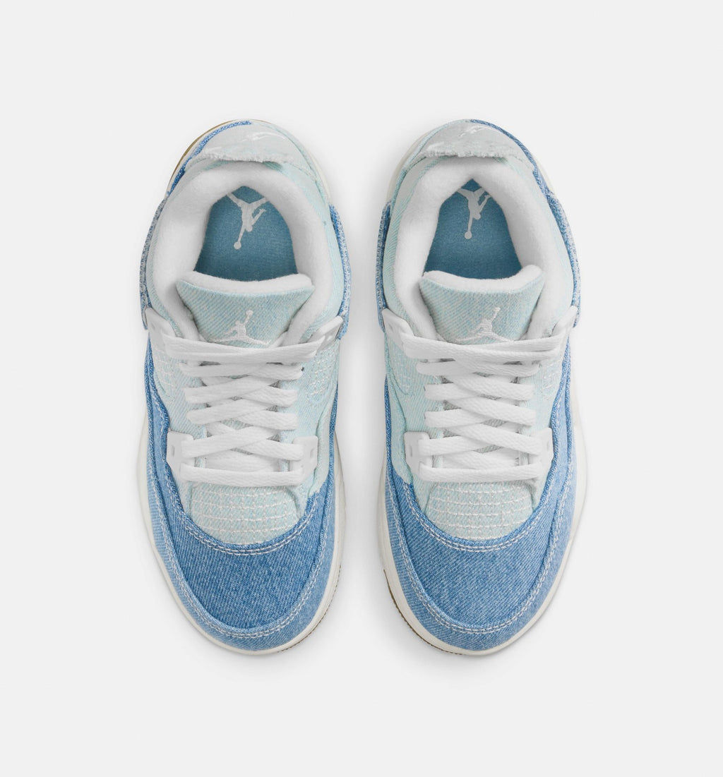 Air Jordan 4 Retro Worn Blue Preschool Shoes - Sail/Worn Blue/Metallic Gold