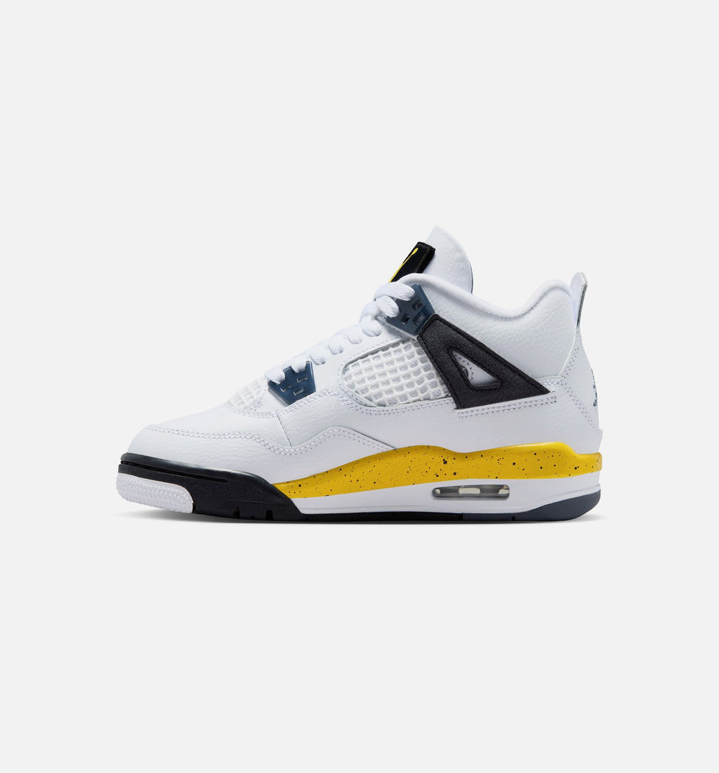 Air Jordan 4 Retro Rare Air Tour Yellow Grade School Shoes - White/Dark Blue Grey/Black/Tour Yellow