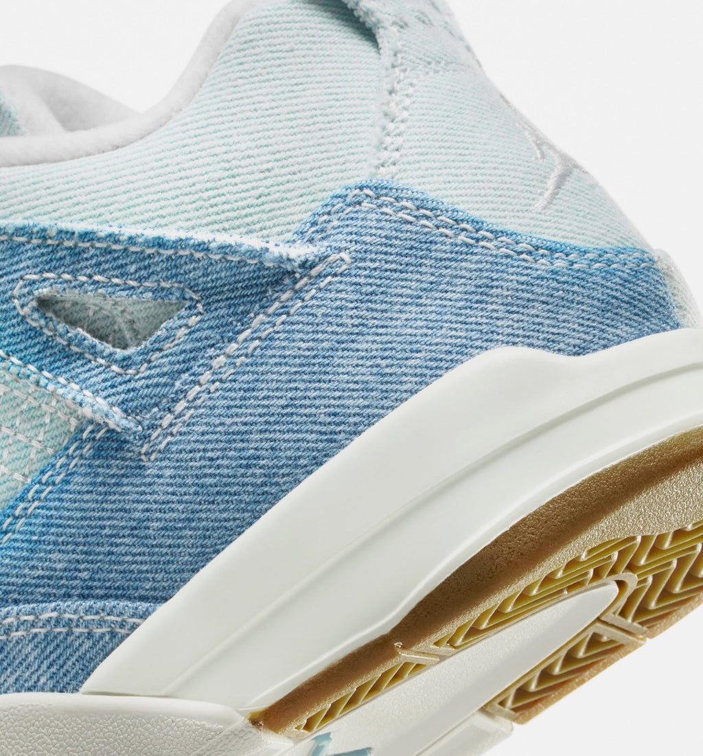 Air Jordan 4 Retro Worn Blue Preschool Shoes - Sail/Worn Blue/Metallic Gold