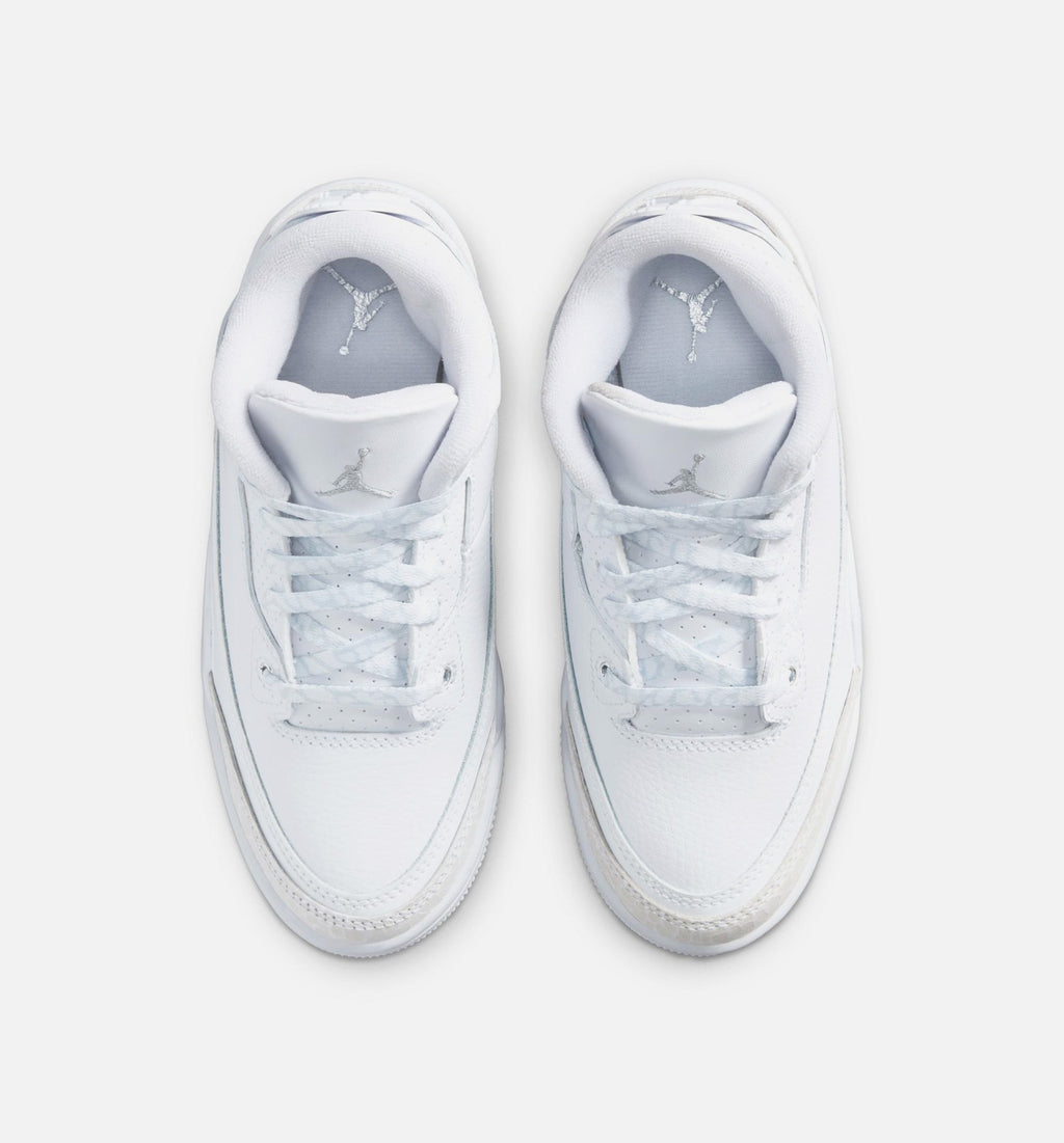 Air Jordan 3 Retro White and Silver Preschool Shoes - White/Metallic Silver