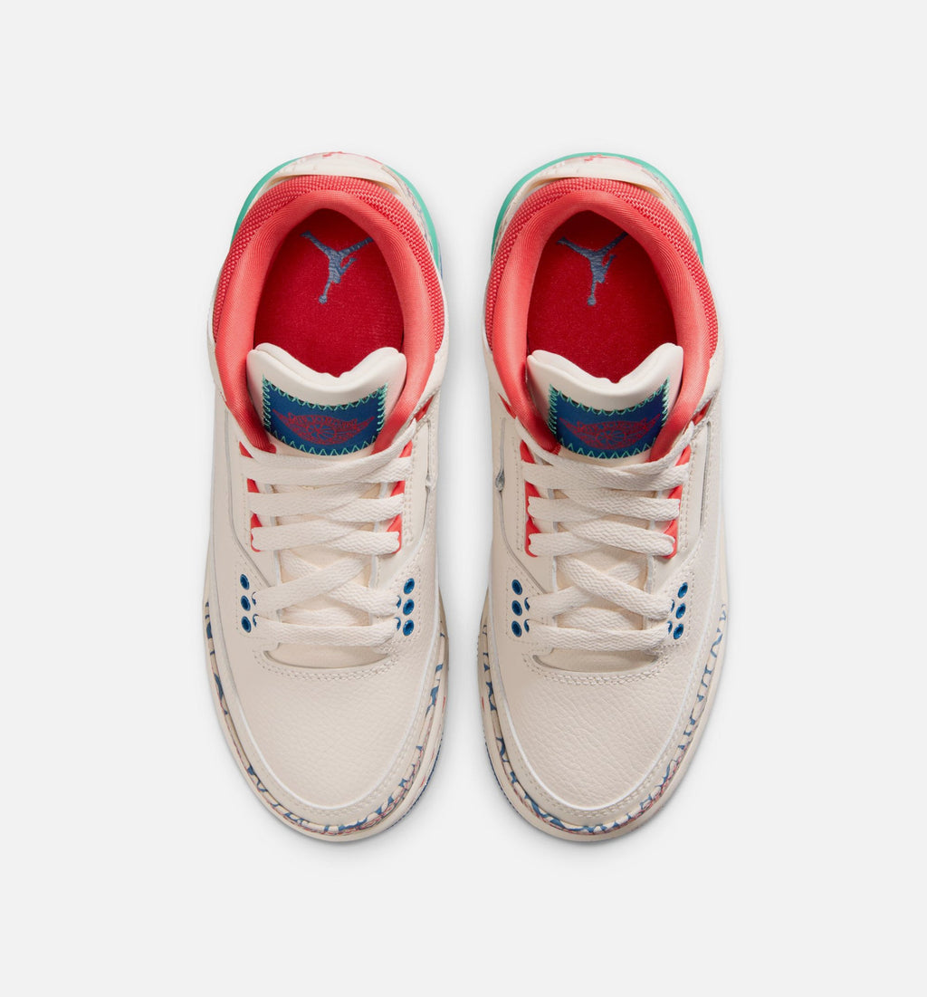 Air Jordan 3 Retro Play Your Way Grade School Shoes - Chalk/Track Red/True Blue/Kinetic Green